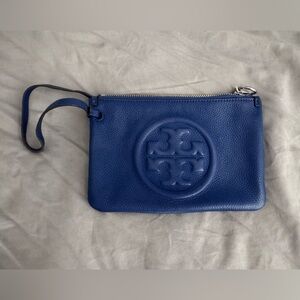 Tory Burch Perry Bombe wristlet in blue.